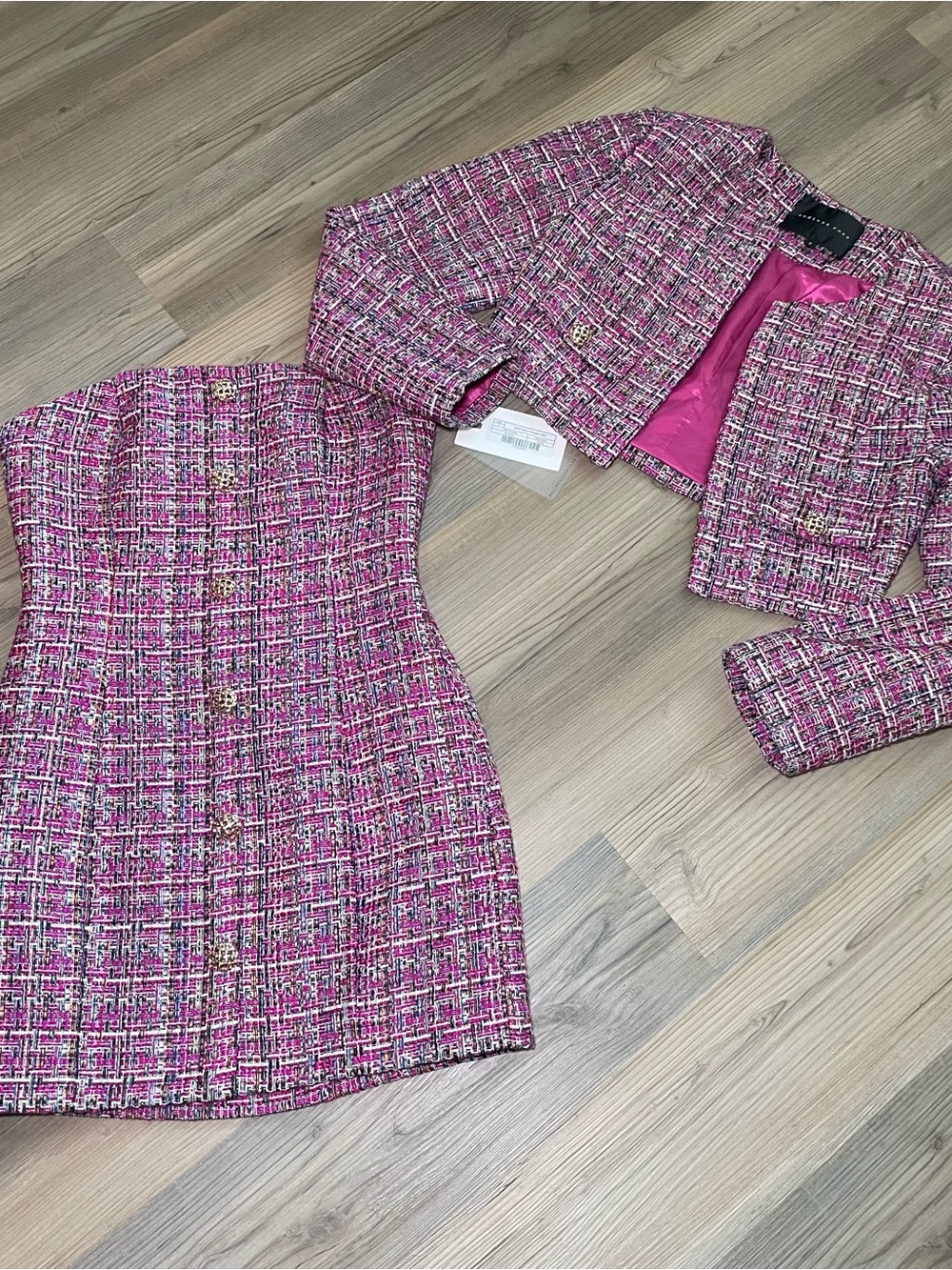 Endless Rose Pink Multi-Tone Tweed Dress + Blazer Set Size Small NWT - Picture 3 of 6